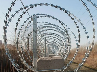 Barbed wire mesh on the fence